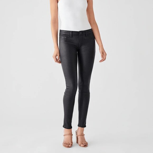 DL1961 Emma Waxed Skinny Low Rise Instasculpt Poseidon Black Pants Size 25 - Picture 1 of 10